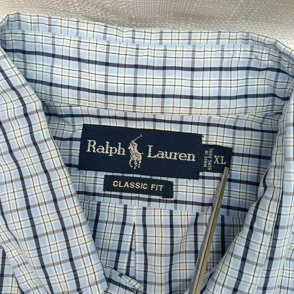 Ralph Lauren Men's Size XL Classic Fit Blue Plaid Short Sleeve Button Down Shirt - Picture 3 of 5